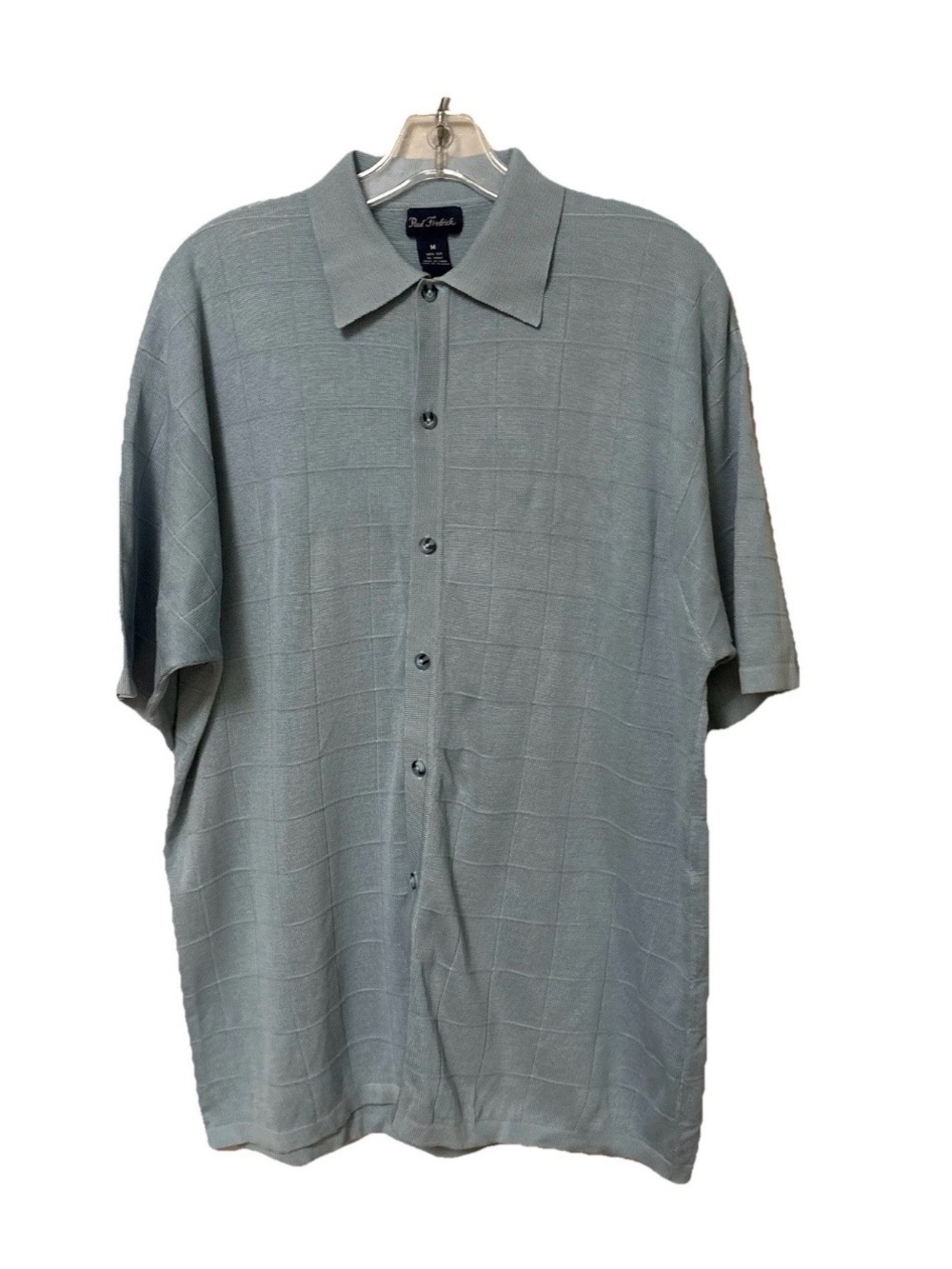 Paul Fredrick Men’s Shirt M 100% Silk Button Down Polo Collar Blue Checker Golf